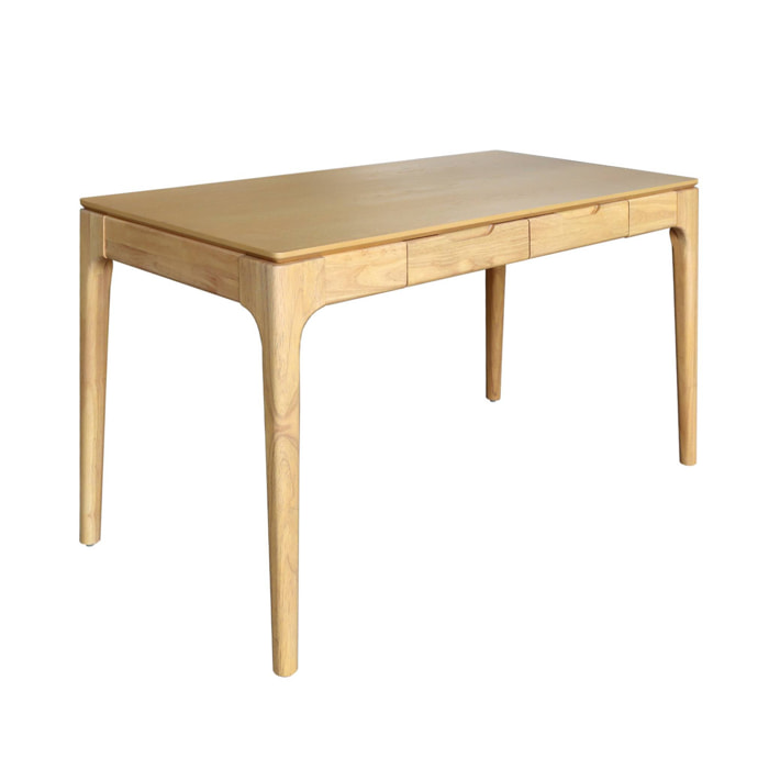 Bureau bois d'hévéa placage frêne 2 tiroirs naturel  - L 120 x l 60 x H 76 cm - Alienor