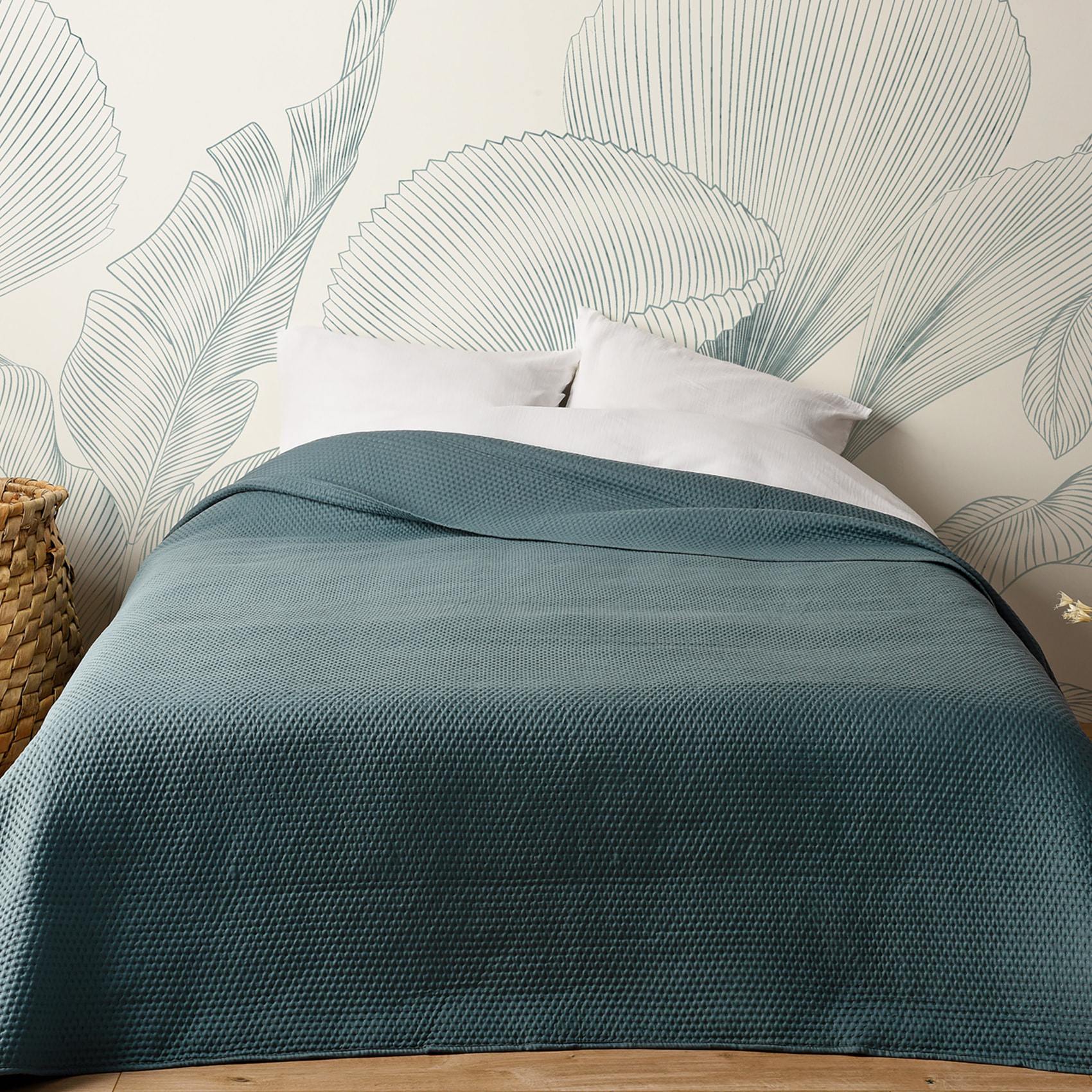 Jeté de lit matelassé léger motif capitonné - Bleu