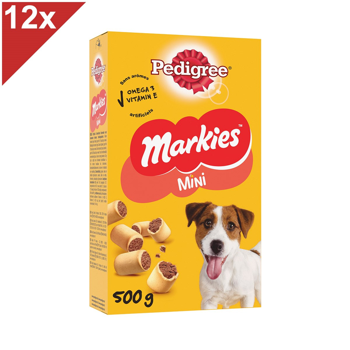 PEDIGREE Markies Mini Biscuits fourrés pour chien 12x500g