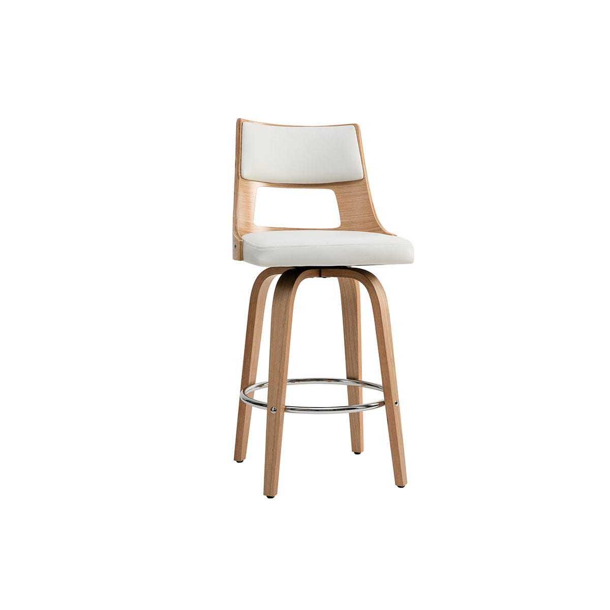 Tabouret de bar scandinave pivotant blanc et bois clair GARBO