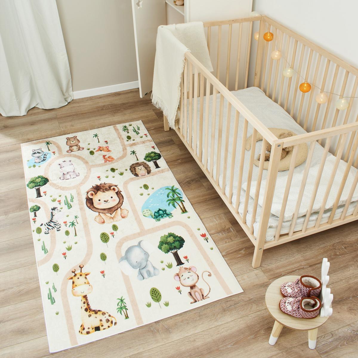 Tapis enfant tissé motif animaux FIBE