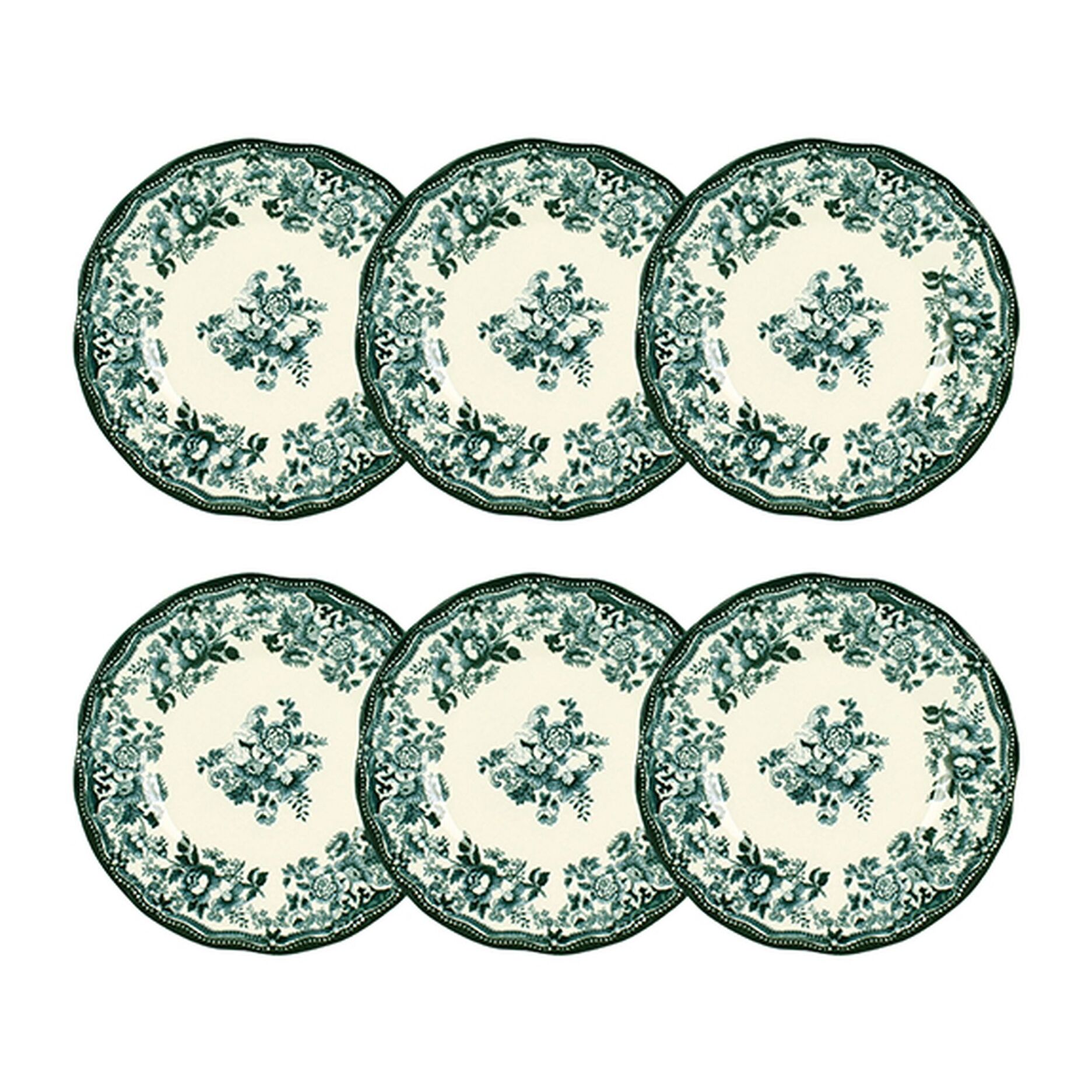 Lot de 6 assiettes à dessert fleuries en porcelaine vert 20cm FAUSTINE