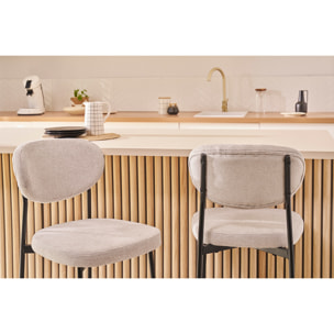 Tabourets de bar fixes en tissu effet velours texturé beige H65 cm (lot de 2) BREKA