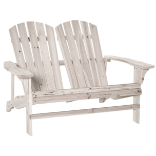 Banc de jardin 2 places design Adirondack assise dossier à lattes larges accoudoirs bois naturel pin lasuré