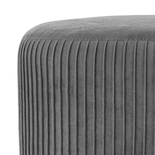 Tabouret "Solaro" gris en velours plissé