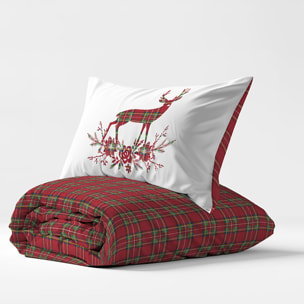 Parure copripiumino cervo tartan rosso 100% cotone