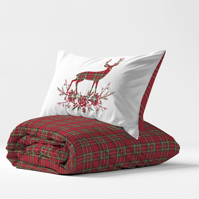 Parure copripiumino cervo tartan rosso 100% cotone