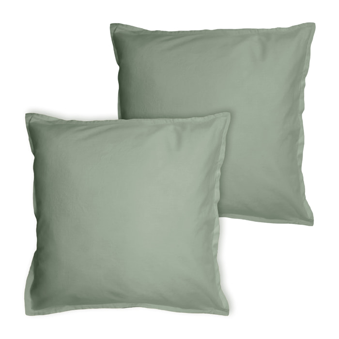 Set de 2 taies d’oreiller unies à volant, COTON LAVÉ