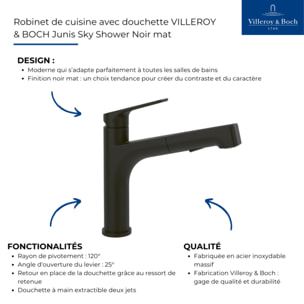 Robinet de cuisine avec douchette VILLEROY & BOCH Junis Sky Shower Noir mat