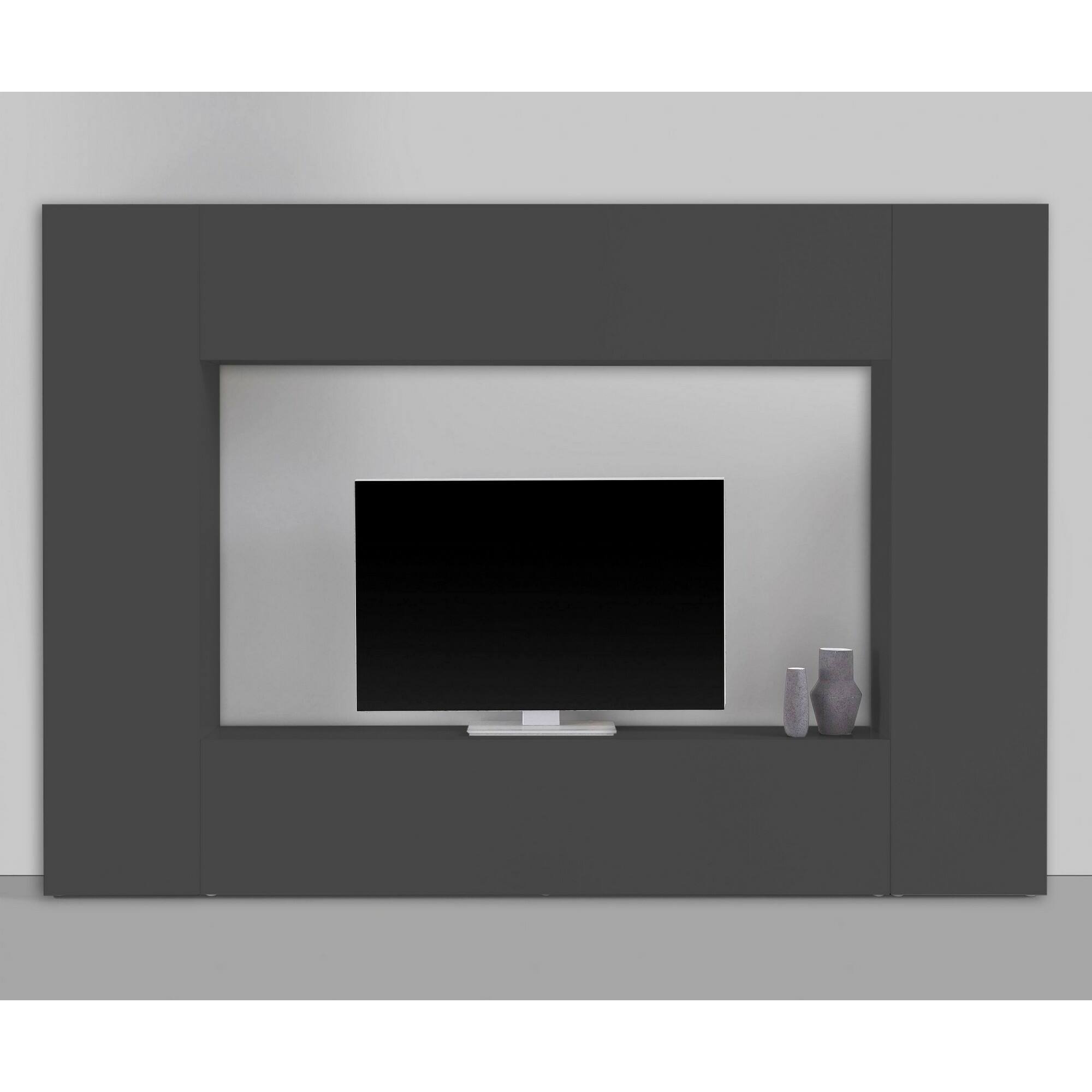 Parete attrezzata Luigi, Set salotto porta TV a 4 ante, Mobile soggiorno multiuso, 100% Made in Italy, cm 260x30h180, Antracite