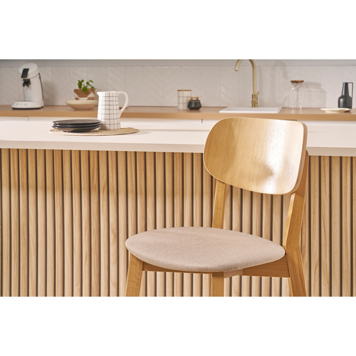 Tabourets de bar en bois clair chêne et tissu beige H65 cm (lot de 2) LUCIA