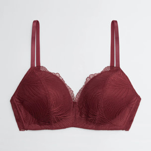 Reggiseno imbottito senza ferretto in pizzo granato, coppa B