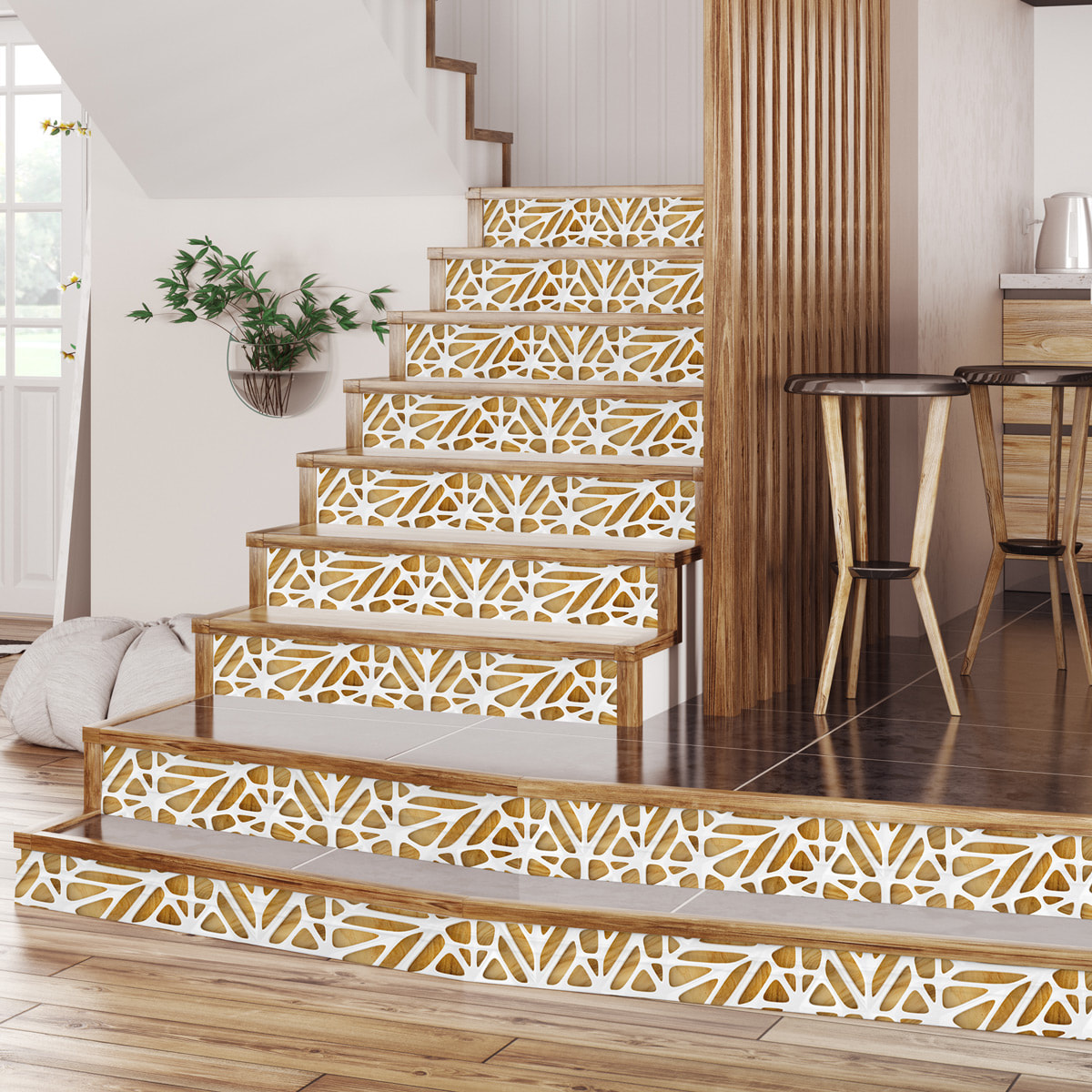 Stickers adhésifs escalier carrelages | Sticker Autocollant contremarche Carreaux de ciment carrelages adhésif - BOIS DESIGN BLANC