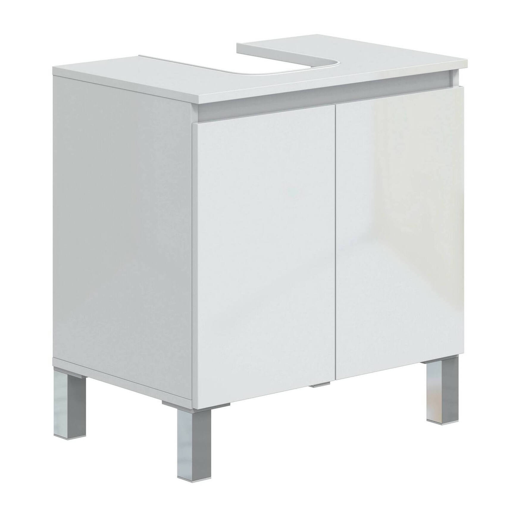 Mobile sottolavabo Jerome, Mobiletto da bagno, Contenitore porta lavabo, Armadio per lavandino, 60x40 h64 cm, Bianco lucido