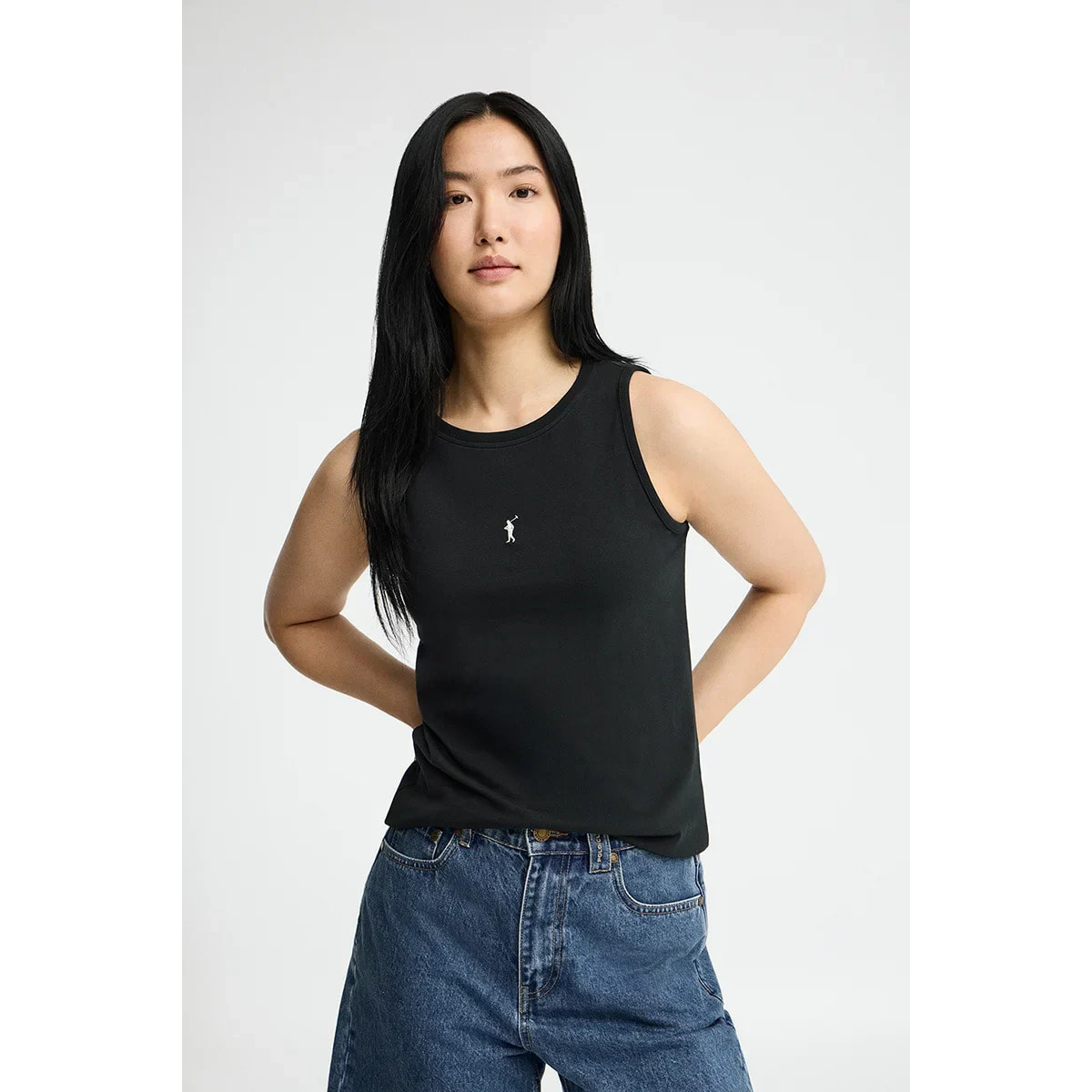 Canotta nera slim fit con ricamo Rigby Go