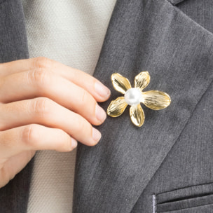 Broche con Perla Blanca acabado oro 18k