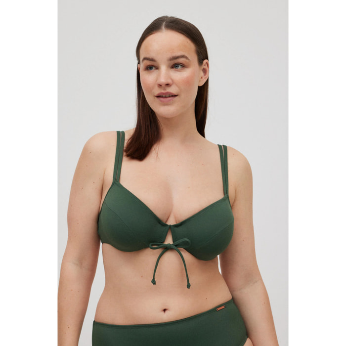 Top bikini snellente in micropiqué verde scuro coppa D