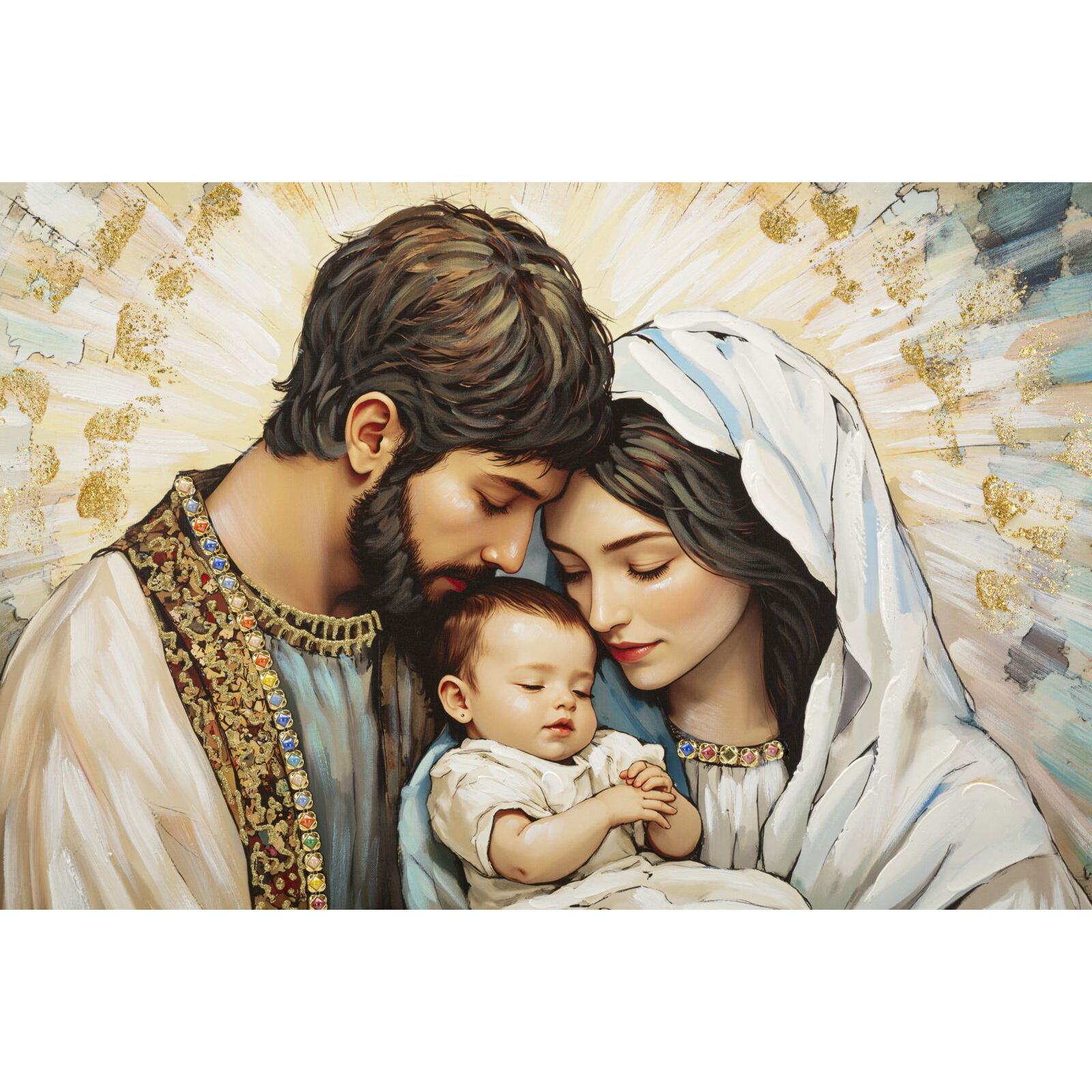 STAMPA DIPINTA SU TELA LACCATA NATIVITA' C/CORNICE CM 122X4X82