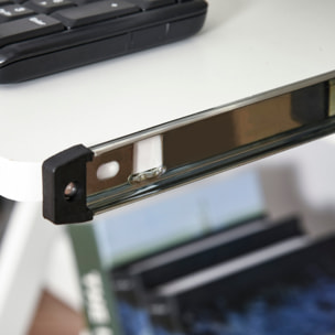 Mesa de Ordenador con Ruedas, 60x48 cm, Escritorio de Ordenador Moderno con Bandeja Deslizante para Teclado y Estante Inferior, Marco Metálico en Forma de Z, para Oficina, Estudio, Blanco