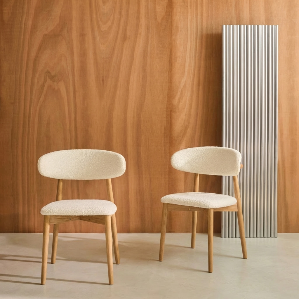 Chaise bois d'hévéa et tissu bouclette (lot de 2)  PAOLA