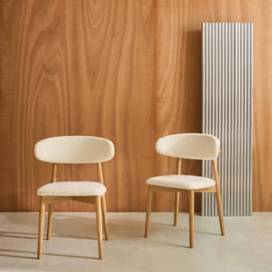 Chaise bois d'hévéa et tissu bouclette (lot de 2)  PAOLA