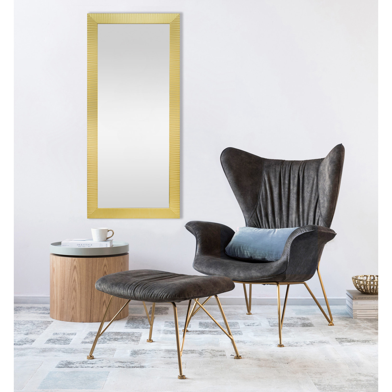Espejo rectangular Parallel poliestireno dorado 143x63x2 cm