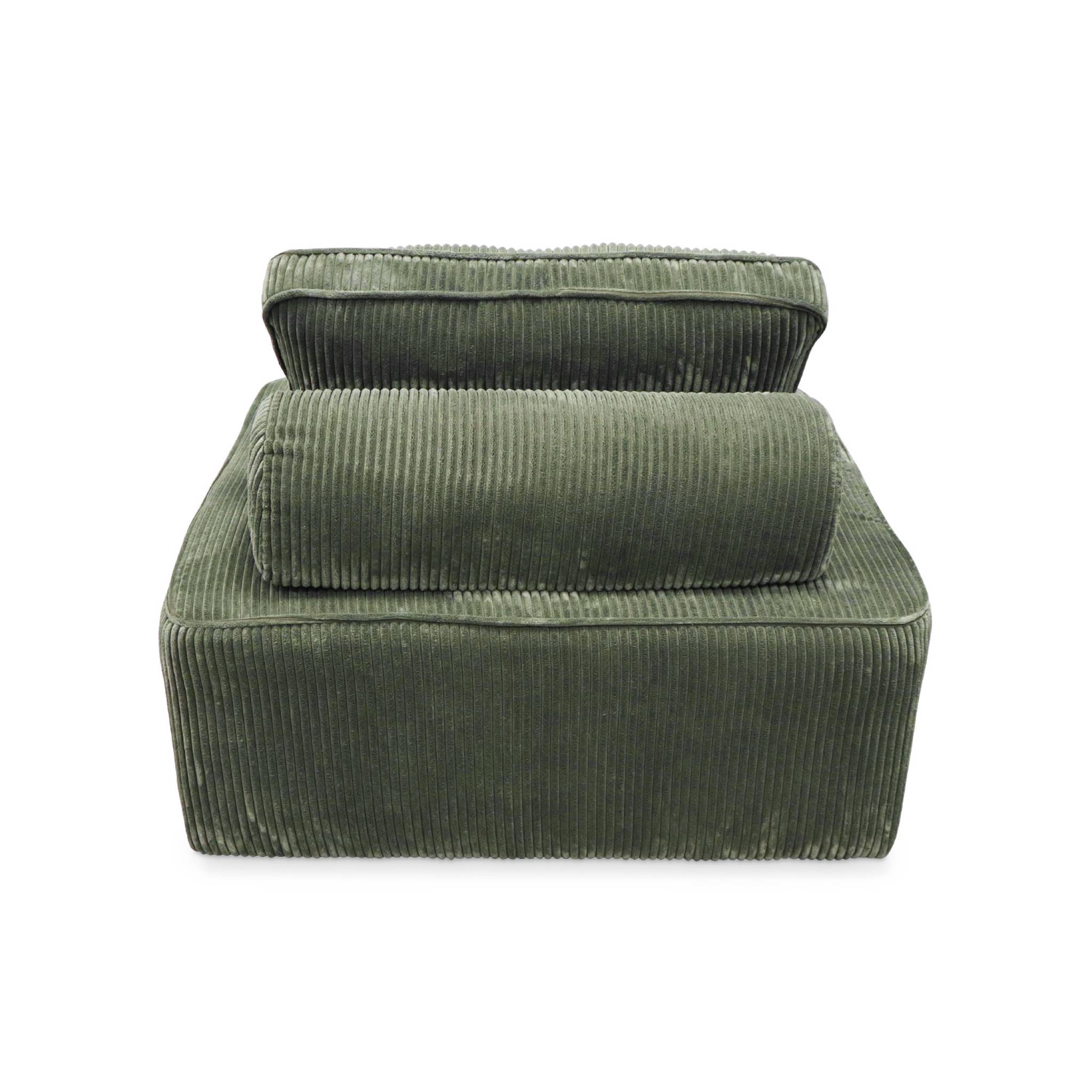 Lot de 2 chauffeuses  pour canapé modulable velours côtelé vert avec un coussin