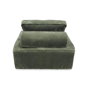 Lot de 2 chauffeuses  pour canapé modulable velours côtelé vert avec un coussin