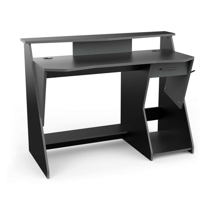 Scrivania Ripoli, Scrittoio da gaming, Tavolo per ufficio porta PC, Piano di lavoro, 124x60 h90 cm, Grigio scuro e Nero
