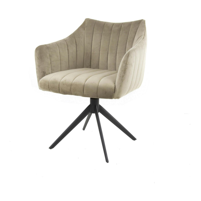 Fauteuil pivotant de table en velours sable à larges bandes (lot de 2) MELBOURNE