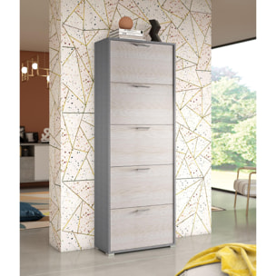 Scarpiera Surfinia, Mobile multiuso da ingresso con 5 ante a ribalta, Armadietto portascarpe a doppia profondità, 100% Made in Italy, Cm 67x28h183, Larice