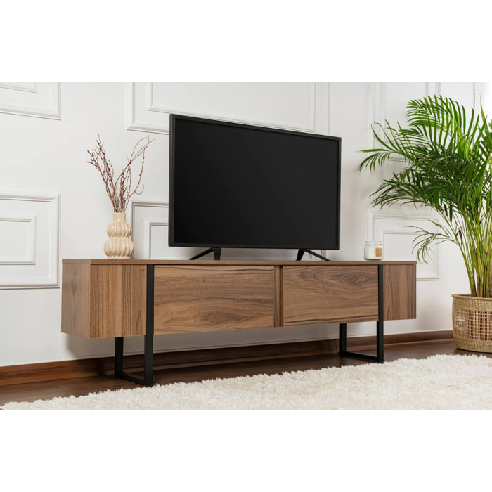Mobile porta TV Tarquin, Credenza da soggiorno, Armadio basso per TV, Base parete attrezzata, 180x30 h50 cm, Noce e Nero