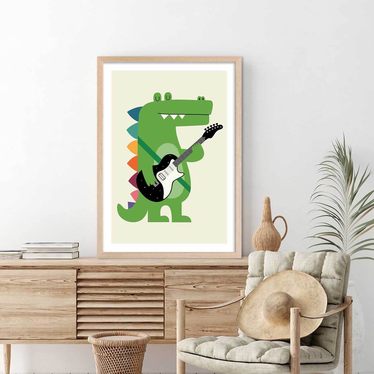 Affiche enfant rock croco Affiche + cadre en bois - Chêne