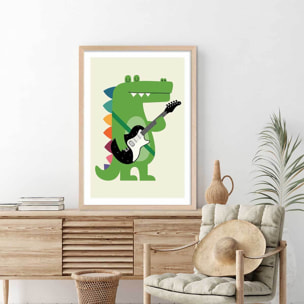 Affiche enfant rock croco Affiche + cadre en bois - Chêne