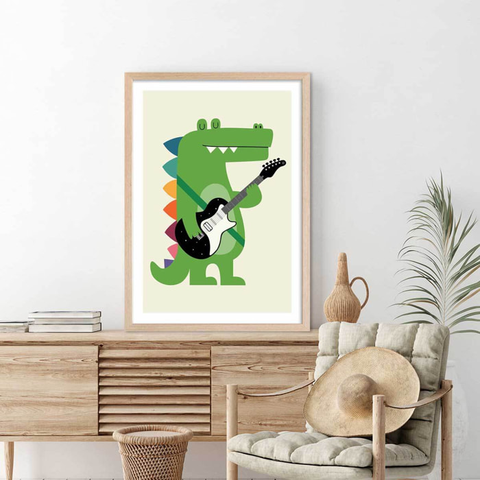 Affiche enfant rock croco Affiche + cadre en bois - Chêne