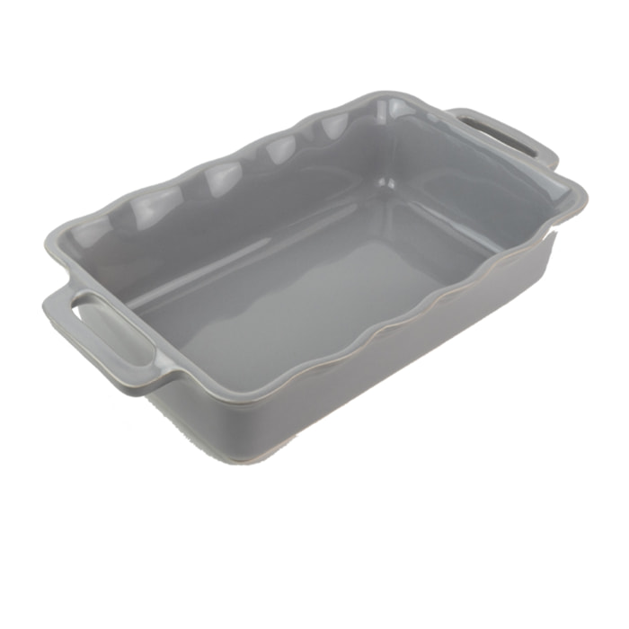 Plat céramique four rectangulaire festonné gris argent 31 cm Délices