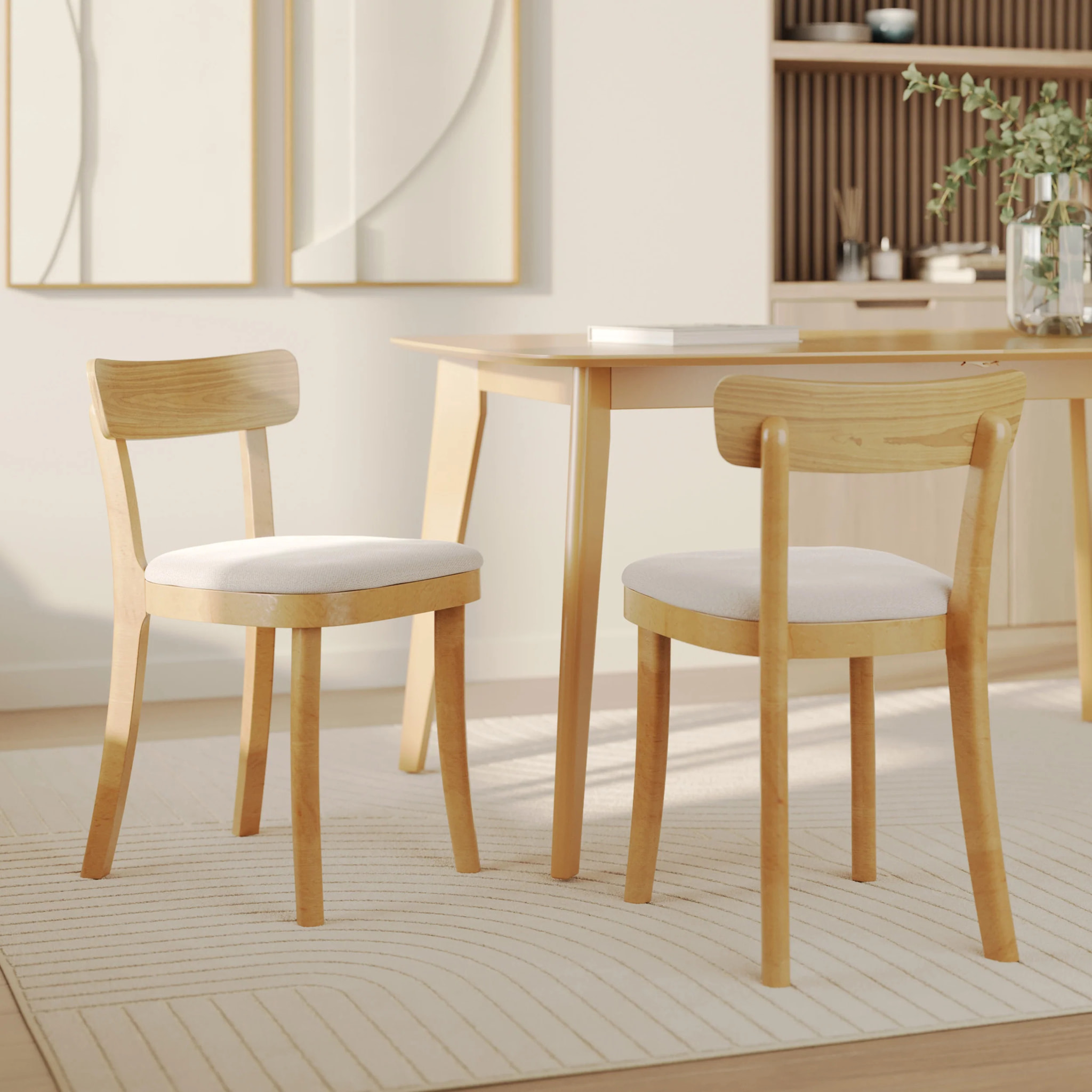 Lot de 2 chaises en bois et tissu beige - Keno