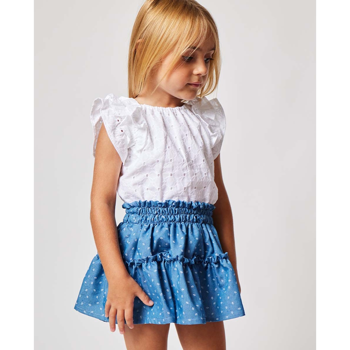 FALDA DENIM FLORES BLANCA