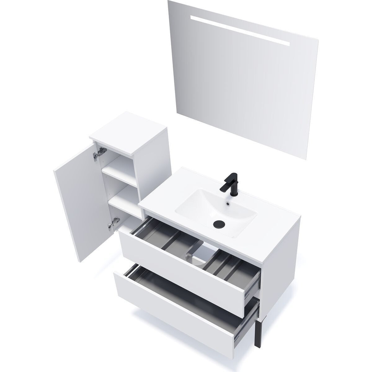Ensemble vasque intégrée 2 tiroirs + miroir - HUDSON