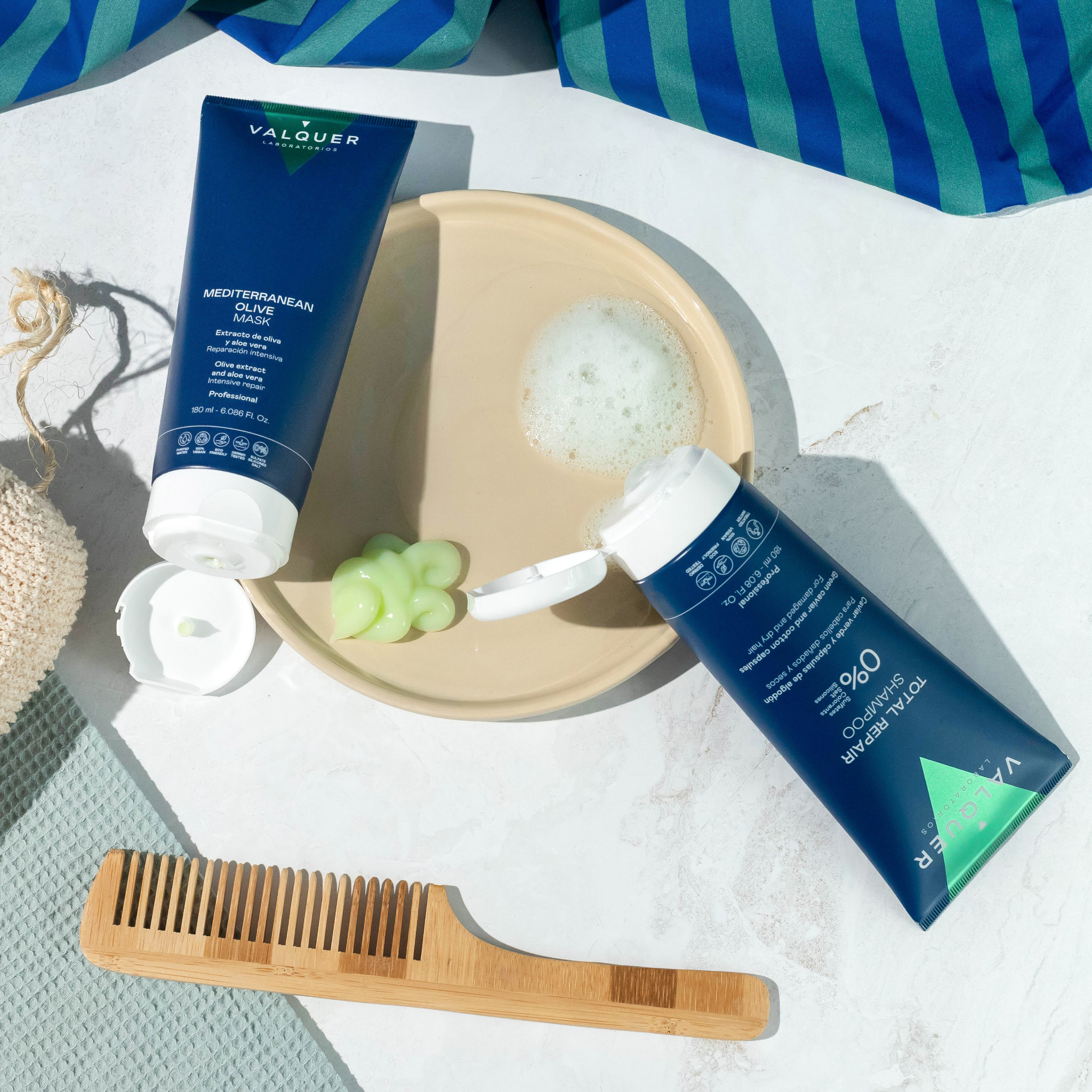 Valquer Pack Champú y Mascarilla Capilar de Oliva Reparación Total - 180 ml + 180 ml