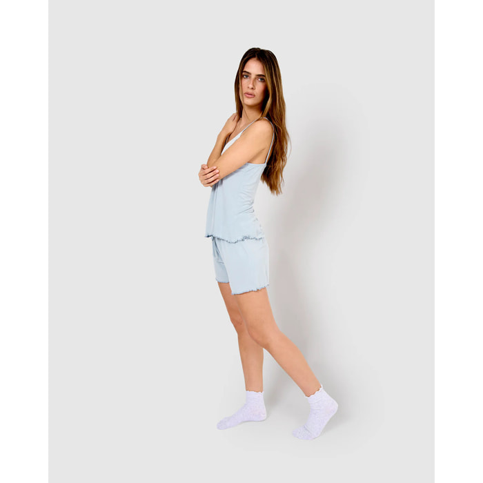 Pijama corto viscosa tirante fino celeste