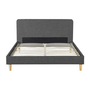 Lit double bois Evy - Gris - Tissu