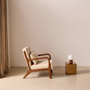 Fauteuil scandinave bois d'hévéa teinté noyer et tissu LORENS