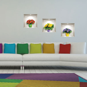 Stickers muraux 3D | Sticker Mural Autocollant effet 3D fleurs des champs multicolores - Stickers adhésifs 3D Chambre Salon Trompe l'oeil