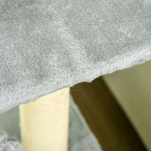 Arbre à chat griffoir grattoir design jeu boule suspendue 2 plateformes peluche sisal naturel gris clair