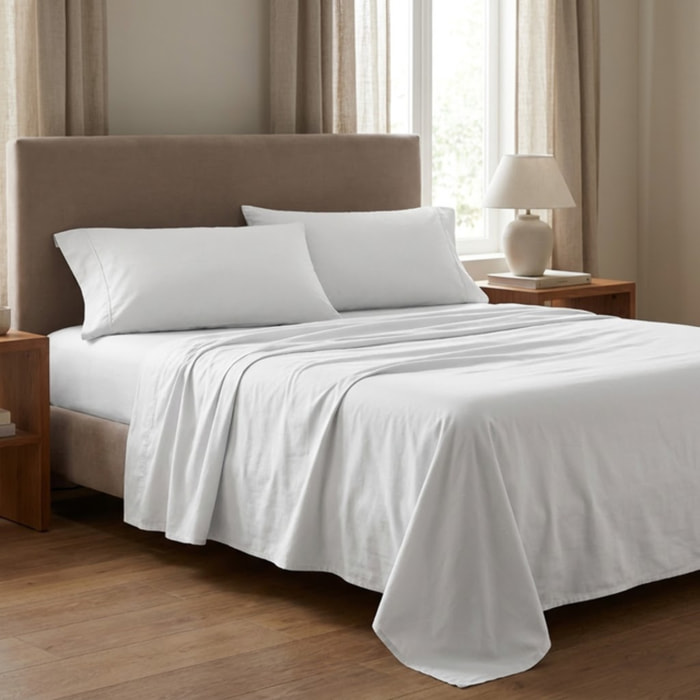Completo lenzuola matrimoniale in raso di cotone 200 TC, set con lenzuolo sopra sotto con angoli e 2 federe con volani, morbido e traspirante, effetto seta elegante, stile hotel, resistente e facile da lavare, comfort per tutte le stagioni