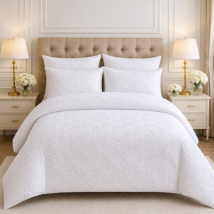 Parure housse de couette 100% microfibre jacquard effet éventails blanc - TILA