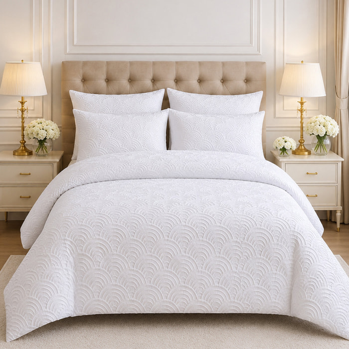 Parure housse de couette 100% microfibre jacquard effet éventails blanc - TILA