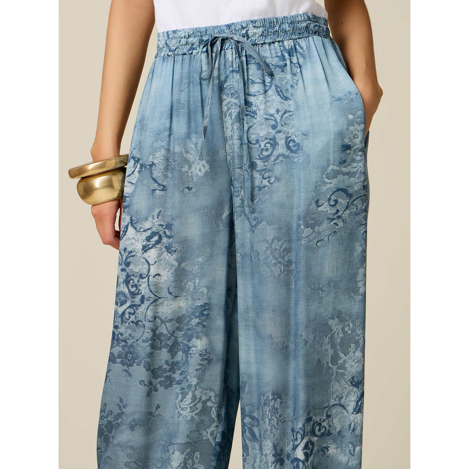 Oltre - Pantalones palazzo en raso de viscosa - Light - blue