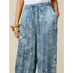 Oltre - Pantalones palazzo en raso de viscosa - Light - blue